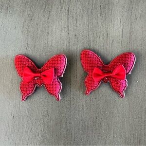 Dark Red Butterfly Waffle Ribbon Bow 2 Two Piece 2" Alligator Clip Barrette Set